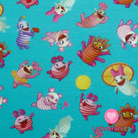 Úplet potisk příšerky jedlíci na modré do tyrkysova