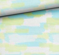 Teplákovina potisk modro - zelené tahy štětcem na bílé