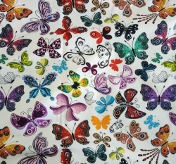 Teplákovina potisk folklór motýlci na bílé 