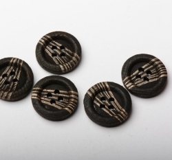 Knoflík kulatý, dřevěný tmavě hnědý s bronzovými paprsky
