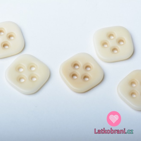 Knoflík čtrercový, čtyřdírkový, béžový