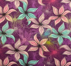 Teplákovina potisk malované plumérie na fialové