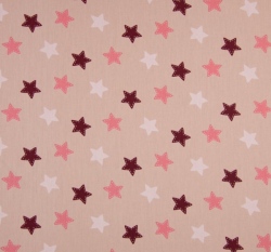Bavlněný popelín potisk hvězdičky na zaprášené růžové