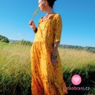 Viskóza potisk luční kvítí na hořčicové, hedvábný efekt