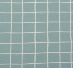 Teplákovina počesaná potisk světle modrá mřížka, BIO