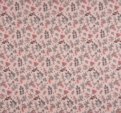 Bavlněný popelín kytičky a větvičky na zaprášené růžové