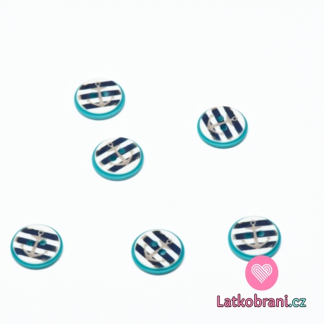 Knoflík kulatý, dětský kotva na modrých proužcích