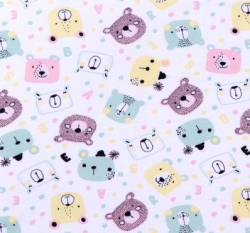 Bavlněný oboulícní úplet potisk medvídci do žluta na smetanové