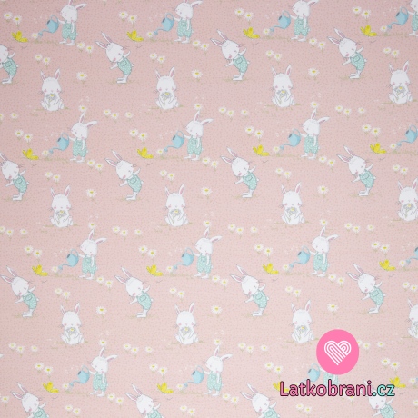Úplet potisk králíčci zahradníci na světle růžové