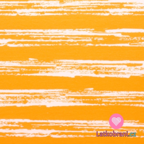 Teplákovina s příměsí modalu potisk malované proužky žluté