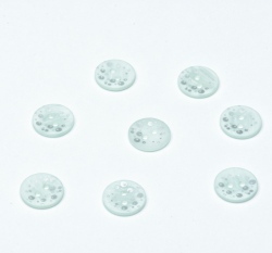 Knoflík kulatý, světle mintový se stříbrnými bublinkami
