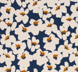 Modalová teplákovina potisk krémové květiny na modré jeans