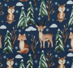 Softshell lesní zvířátka na indigově modré s fleecem