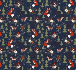 Úplet potisk zvířátka v lese mezi vločkami na modré