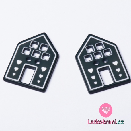 Knoflík ve tvaru domečku se srdíčky šedý