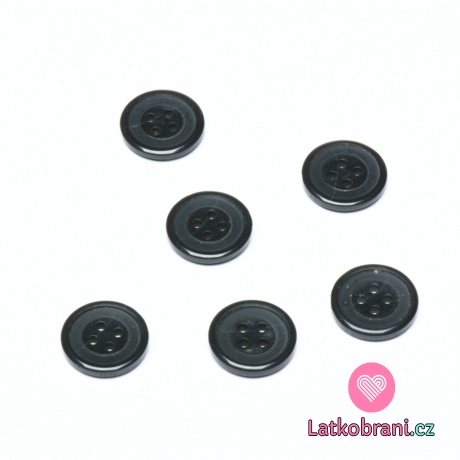 Knoflík kulatý, matný, černý s vystouplým okrajem 15 mm