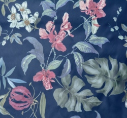 Šusťák potisk květiny s listy na námořnické modré 