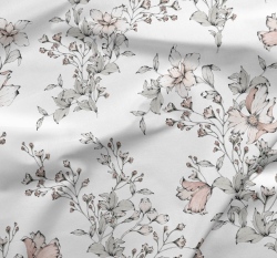 Teplákovina potisk decentní květiny na bílé