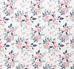 Bavlněné plátno kytice růží na bílé