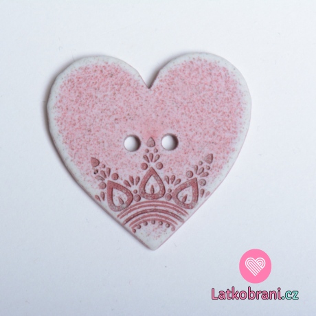 Knoflík srdíčko starorůžové s ornamenty