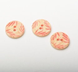 Knoflík kulatý, červený s lístečky - malý