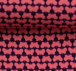 Viskóza drobní růžoví motýlci na temně fialové