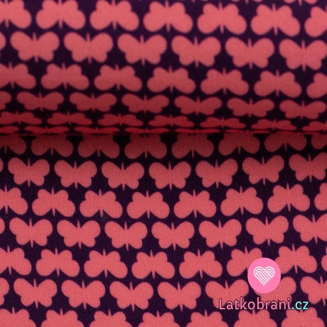 Viskóza drobní růžoví motýlci na temně fialové