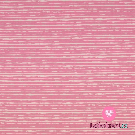 Úplet potisk nepravidelný růžový proužek na bílé