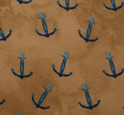 Teplákovina potisk modré kotvy na okrové, BIO