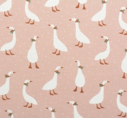 Úplet potisk husy mezi tečkami na růžové, BIO