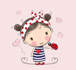 Panel holčička v puntikatém šátku s beruškou na růžové