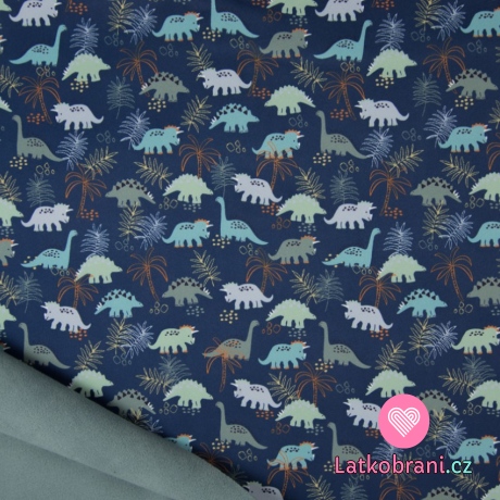Softshell potisk dinosauři mezi pravěkými rostlinami na modré navy
