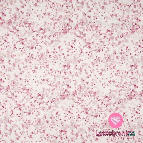 Dvojitá gázovina/ mušelín potisk rozpité růžové kaňky na bílé