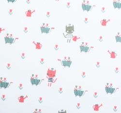 Úplet potisk růžová kočička zahradnicí na bílé