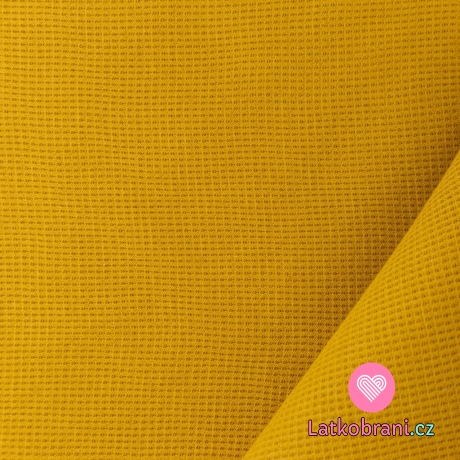 Bavlněný vaflový úplet jednobarevný okrový 