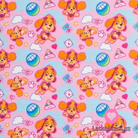 Úplet potisk Tlapková patrola - Skye na růžové 