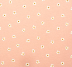 Teplákovina bílé kytičky na starorůžové 