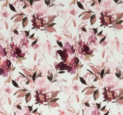 Teplákovina potisk květiny do růžova na bílé 