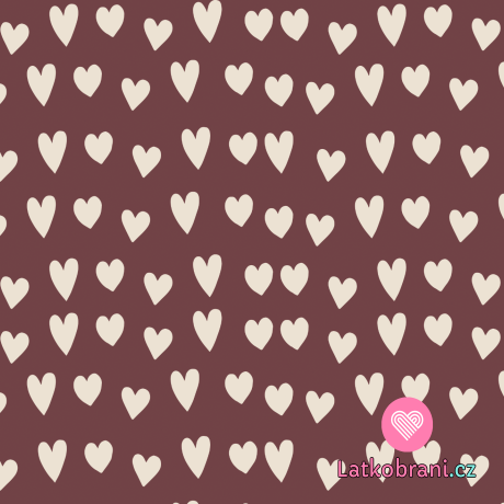 Úplet potisk bílá srdíčka na vínové, BIO