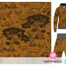 Teplákovina počesaná potisk Lesní zvířátka - okrová