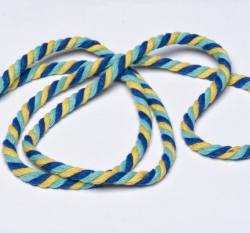 Šňůra bavlněná kroucená 6mm Modrá/Mint/Žlutá