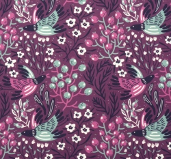 Softshell letní potisk ptáčci na fialové