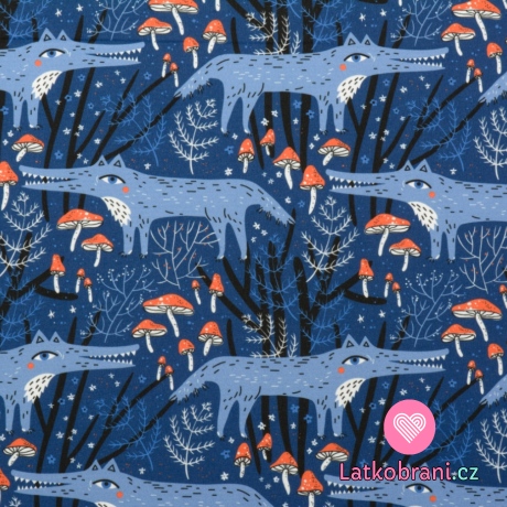 Softshell letní potisk vlk na modré