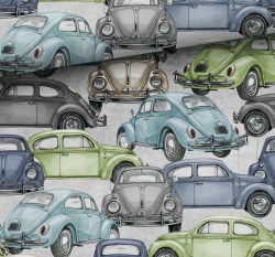Úplet potisk retro auta (brouci) na šedé 