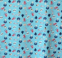 Úplet potisk venkovský dvoreček - traktůrky, zvířátka na středně modré