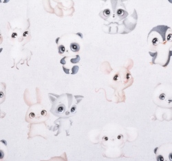 Bavlněné plátno roztomilá zvířátka na šedé