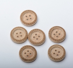 Knoflík kulatý, dřevěný s ozdobným okrajem