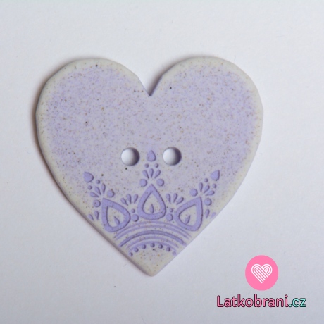 Knoflík srdíčko fialové s ornamenty