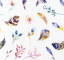 Dvojitá gázovina / mušelín peříčka a větvičky na bílé