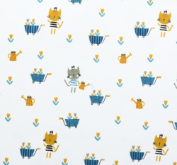 Úplet potisk okrová kočička zahradnicí na bílé